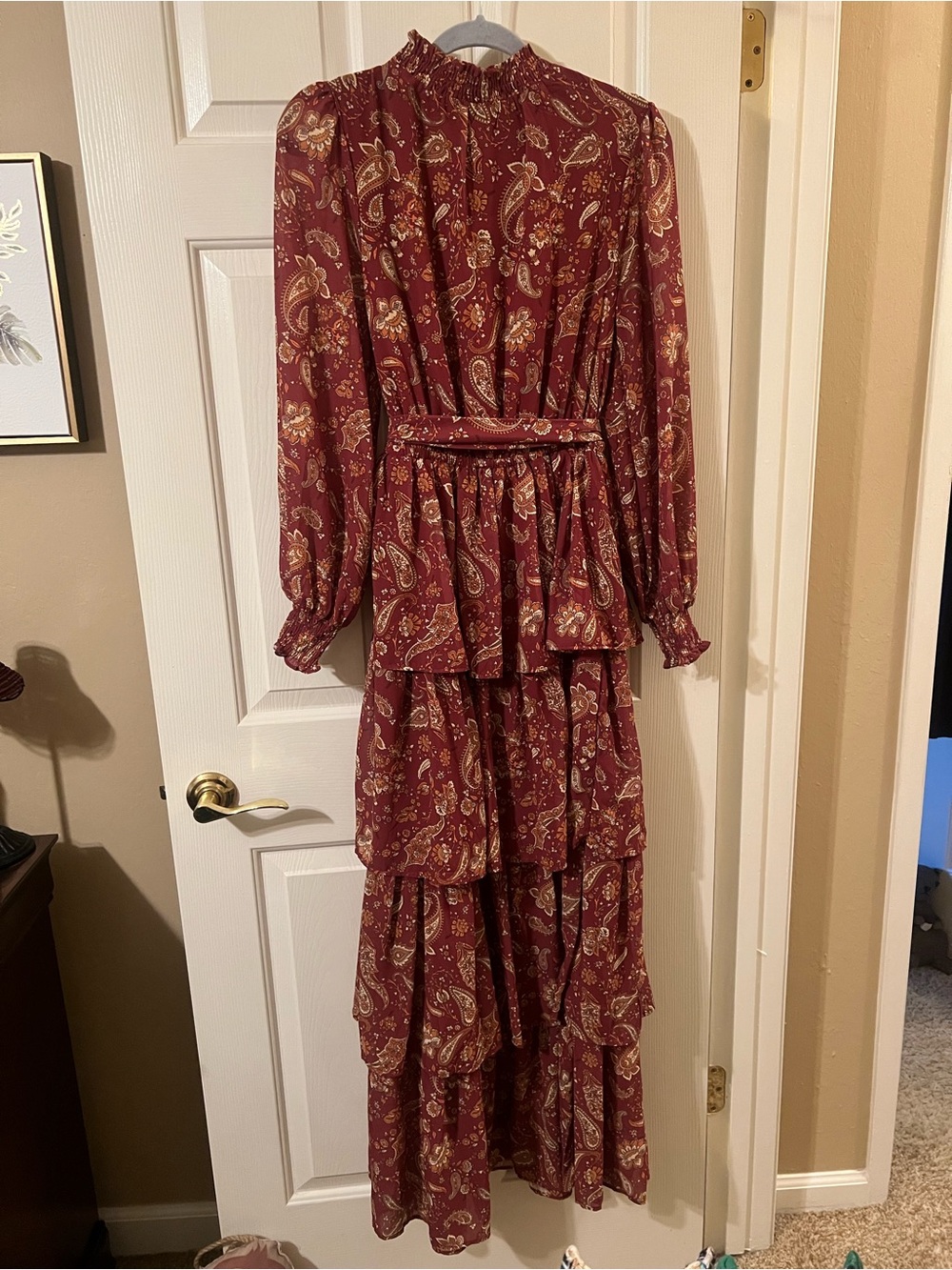 NWOT Flying Tomato Focused on Myself Burgundy Paisley Tiered Maxi Dress Small
